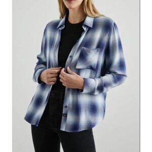 Rails Womens Medium Blue White Plaid Button Up Shirt Long Sleeve Flannel Top
